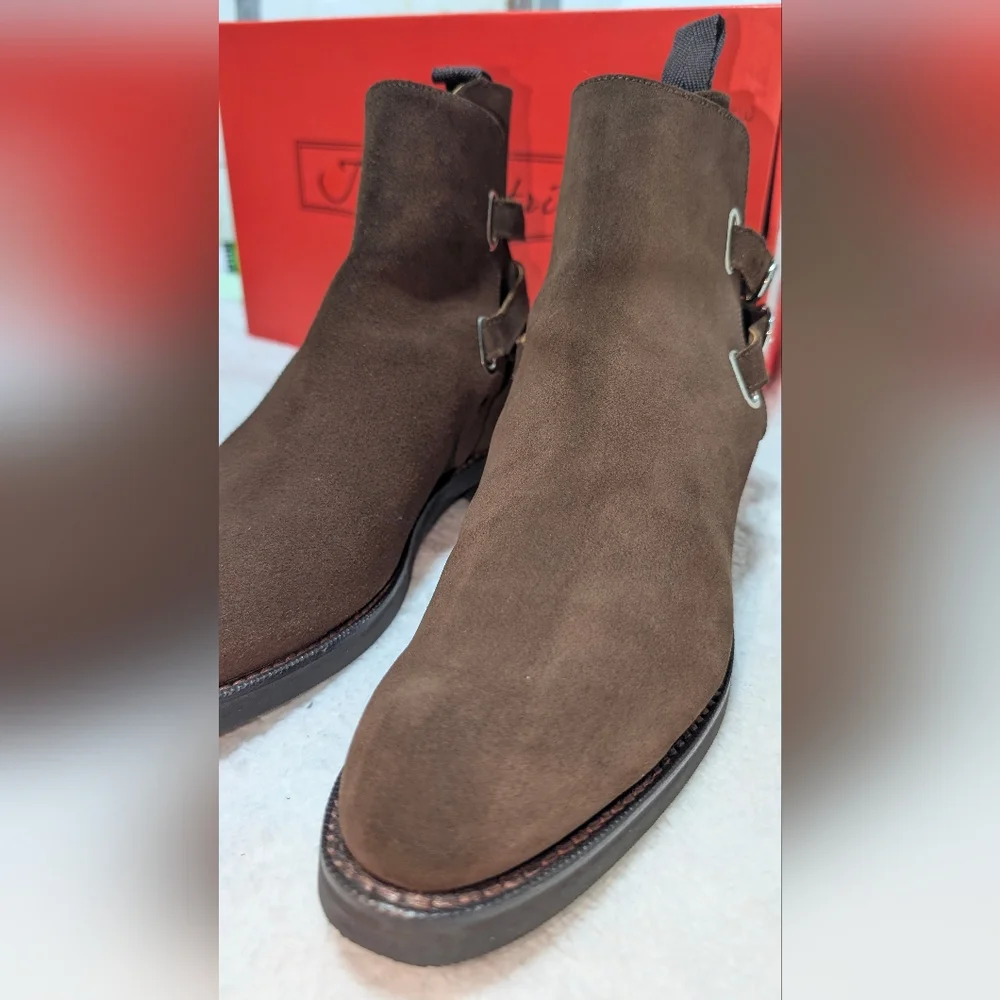 J. FitzPatrick Genesee Jodhpur Dark Brown Suede Leather Designer Boots Mens US 7
